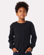 BELLA+CANVAS 3511Y youth long sleeve on model, front