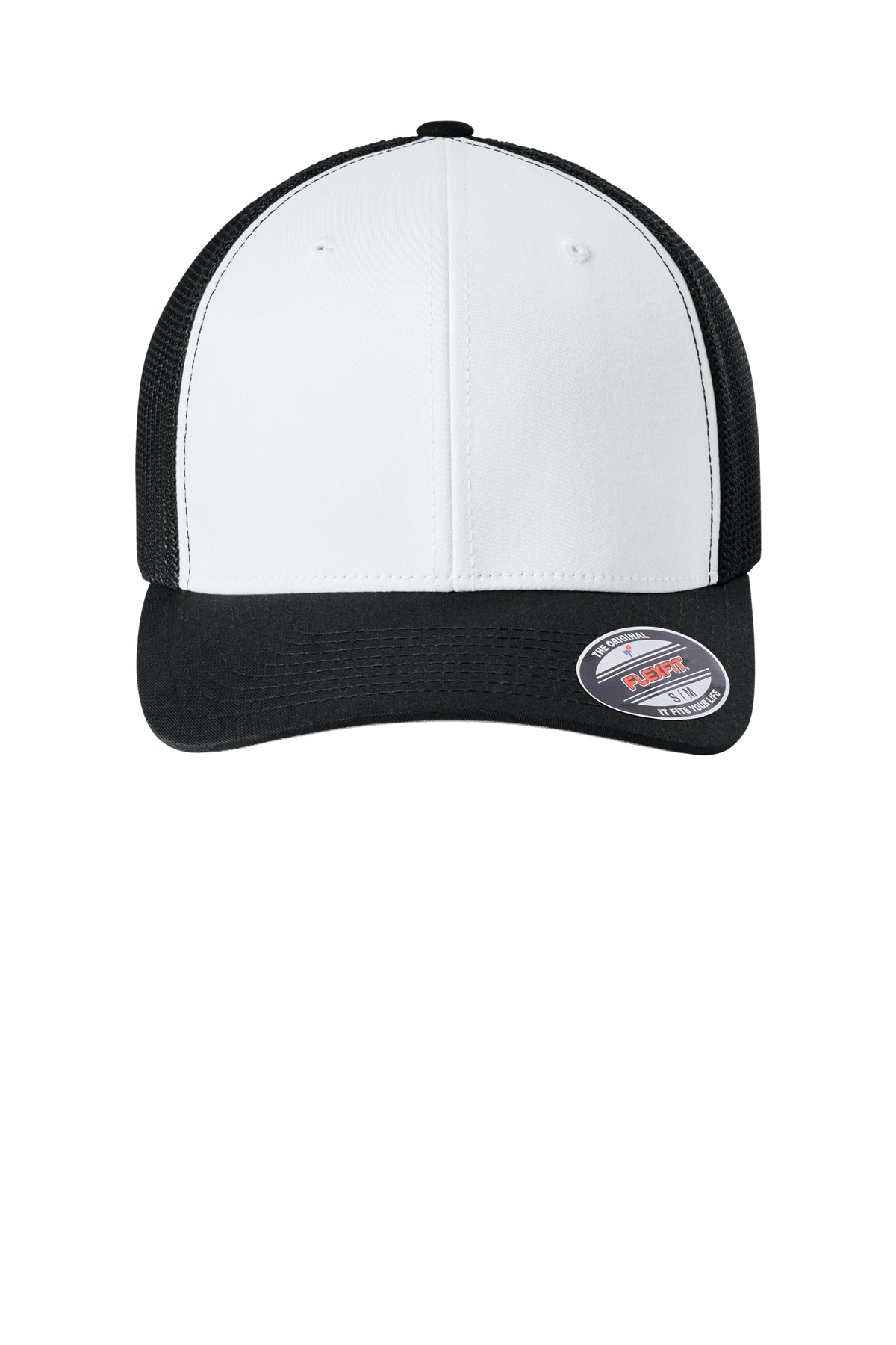 Flexfit Trucker Mesh Cap — Blk/Wh/Blk