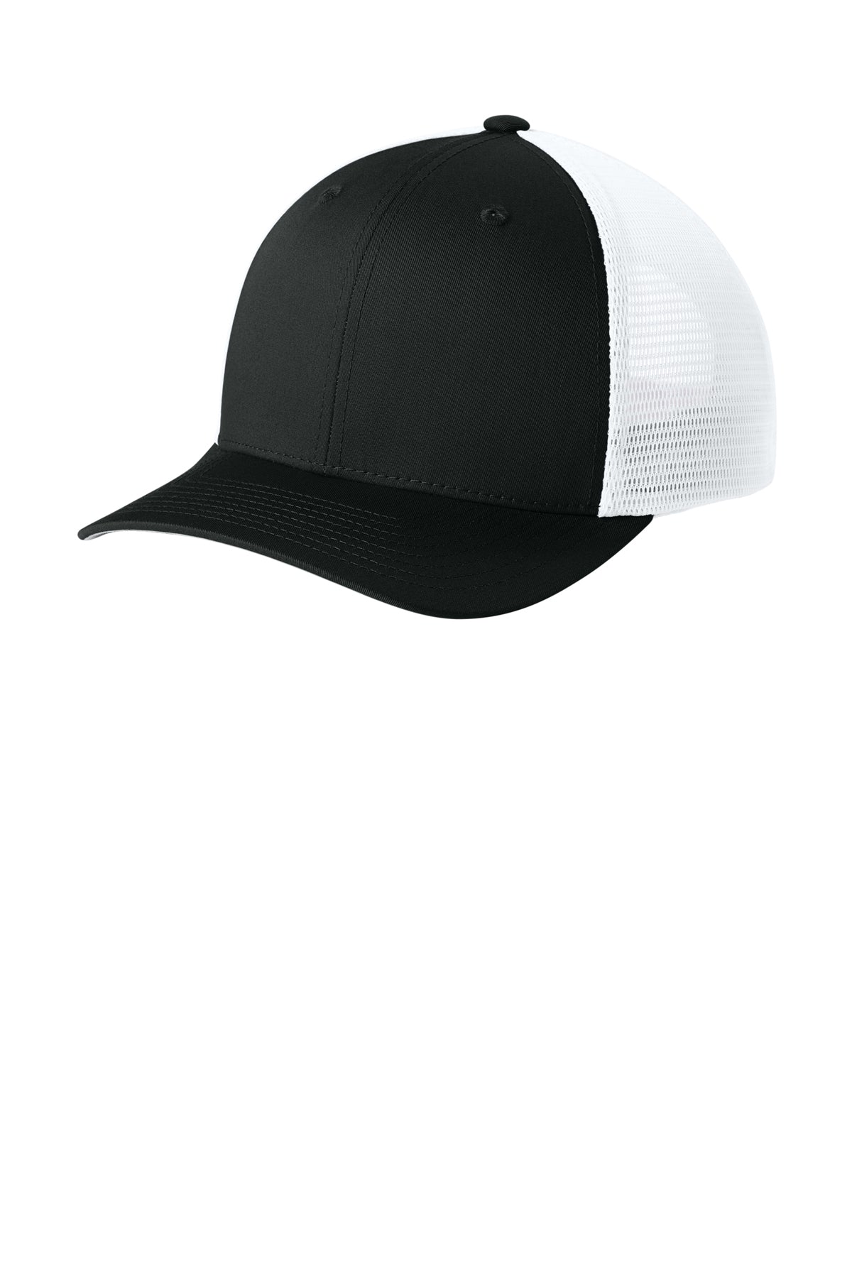 Sport-Tek Stretch-Tek Snapback Trucker — Blk/White
