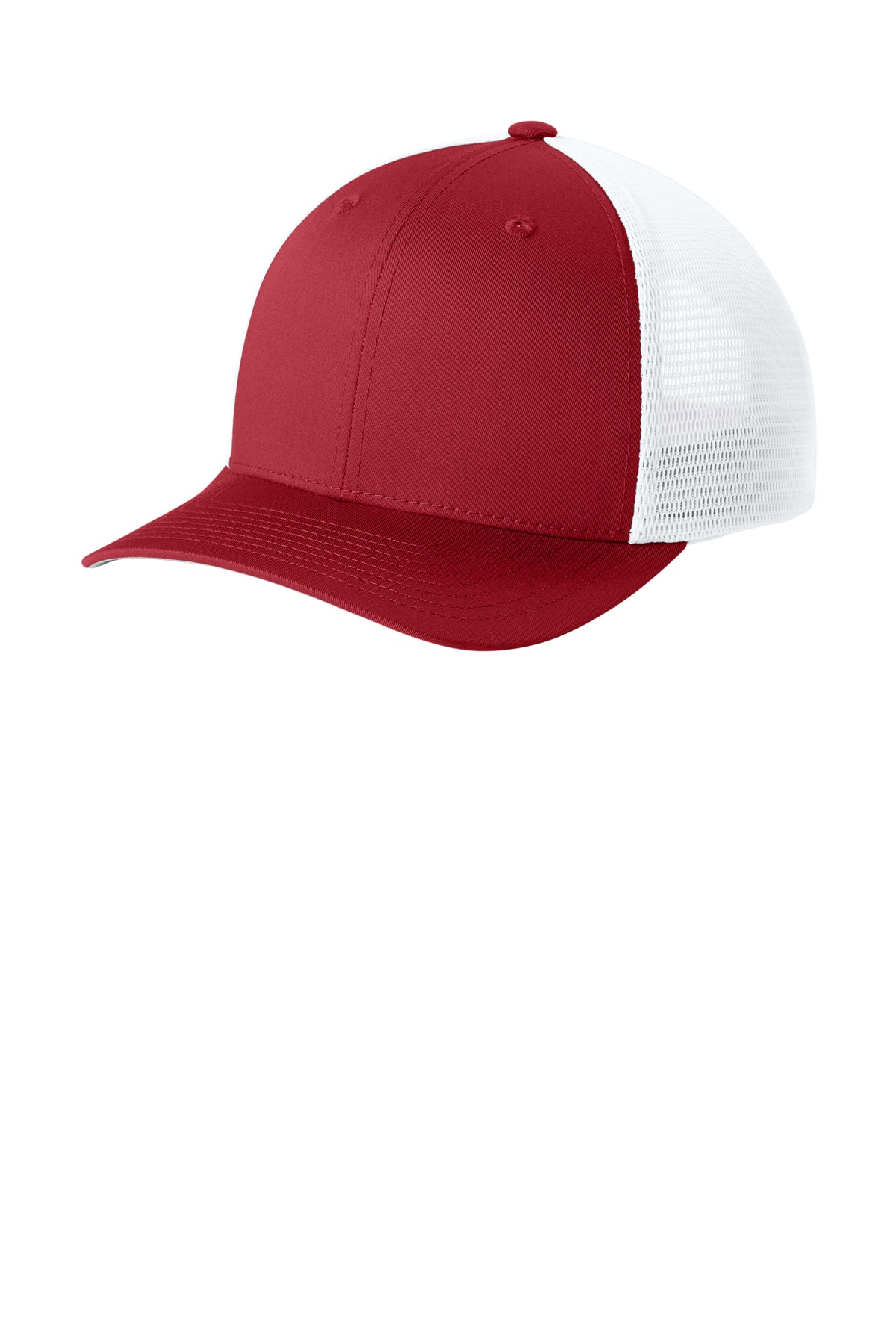 Sport-Tek Stretch-Tek Snapback Trucker — DpRd/Wht
