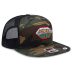 OTTO 172-1298 seven panel trucker, flex bill and snap detail