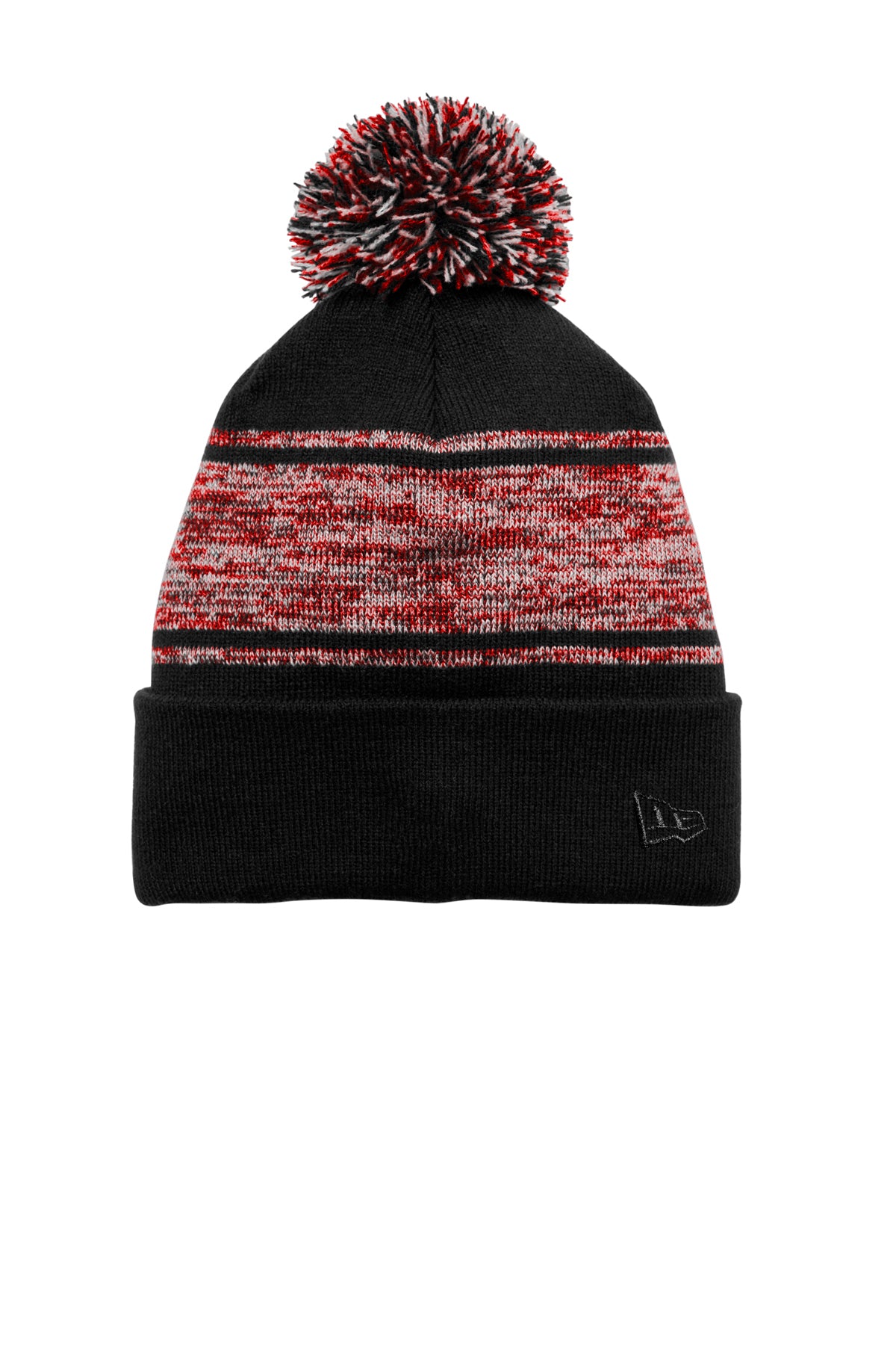 New Era Knit Chilled Pom Beanie — Blk/Scar
