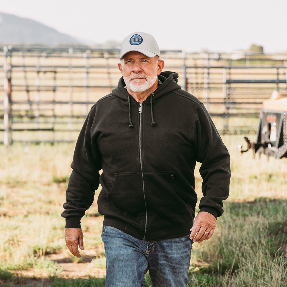 DRI DUCK 7033 Crossfire hoodie in Black, worn