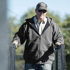 DRI DUCK 7033 Crossfire hoodie in Dark Oxford, worn