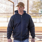 DRI DUCK 7033 Crossfire hoodie in Navy, worn