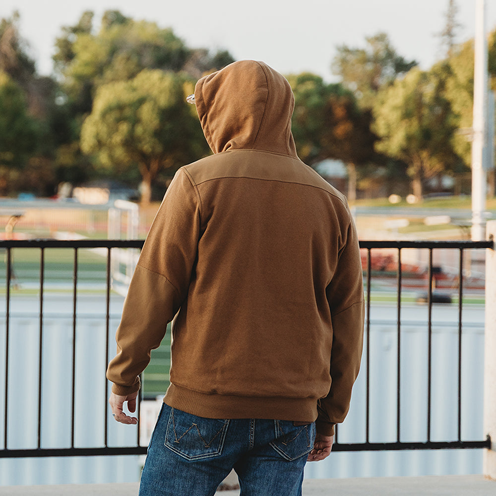 DRI DUCK 7340 Mission Fleece Pro hoodie in Saddle, back view
