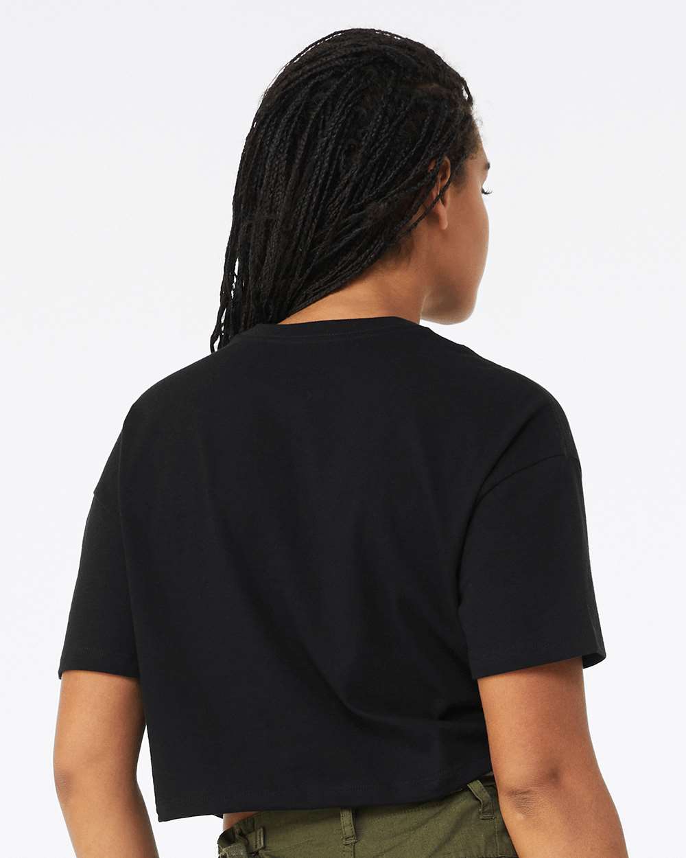 Bella+Canvas 6482 women's jersey crop tee on model, back