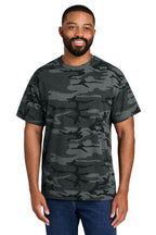 Port & Company PC54C core cotton camo tee in Black Heather Camo