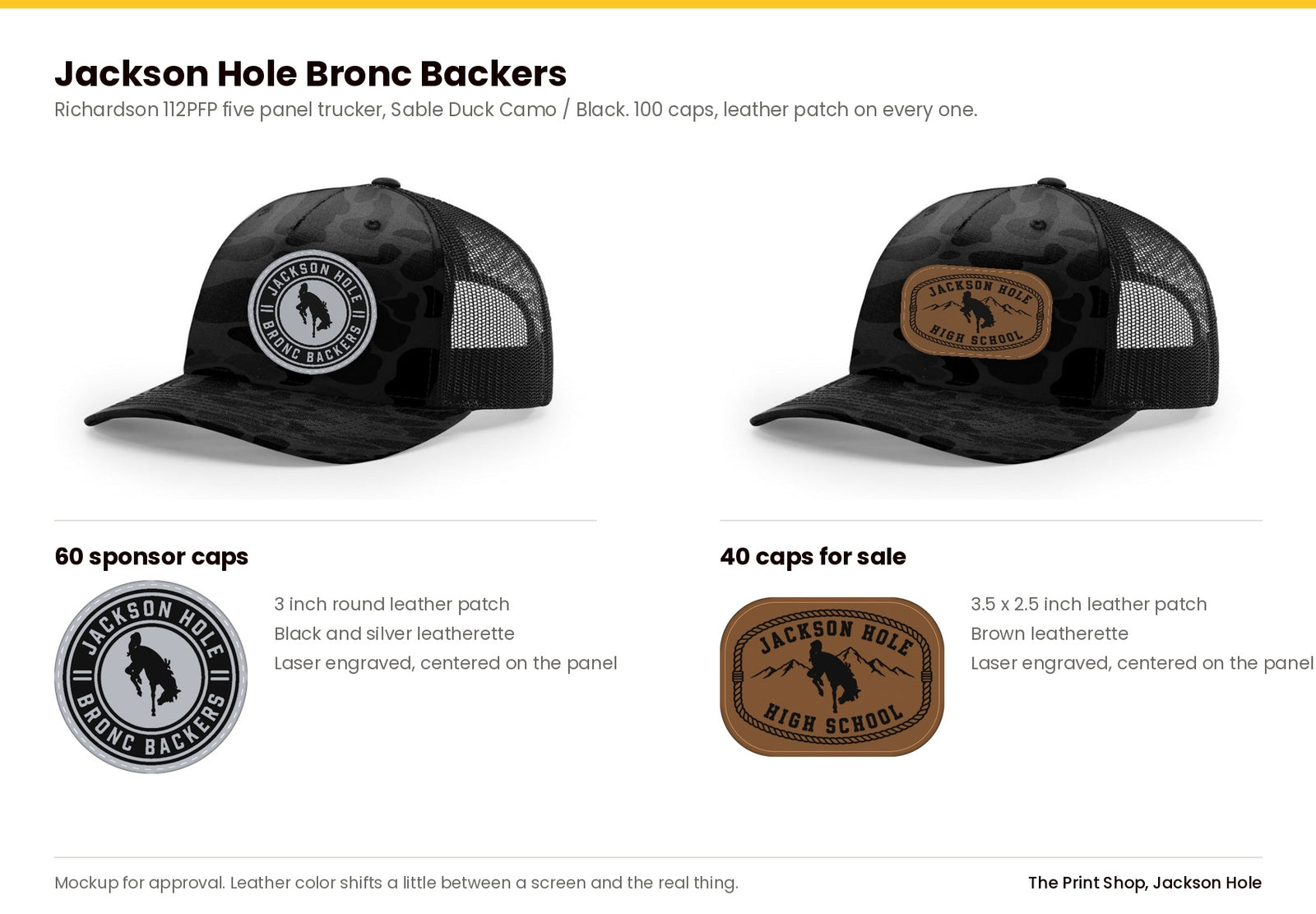 Mockup for Jackson Hole Bronc Backers, 100 caps